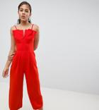 Asos Design Tall Structured Jumpsuit With Culotte Leg And Pleated Bodice-black