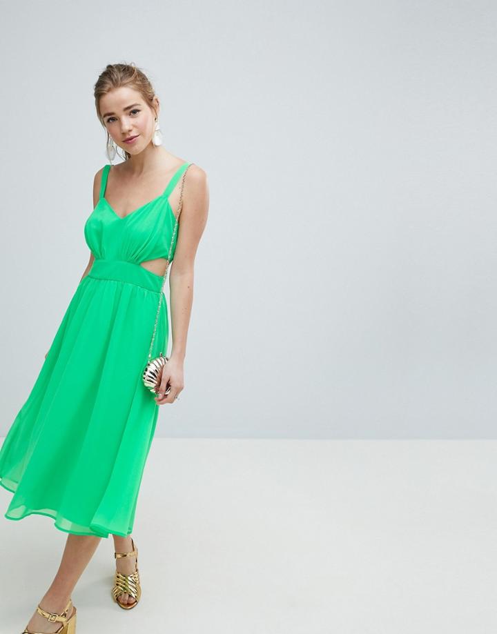 Asos Design Cut Out Midi Dress With Cami Straps - Green