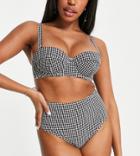Peek & Beau Fuller Bust Exclusive Mix & Match High Waist Bikini Bottoms In Black And White Seersucker Gingham-multi