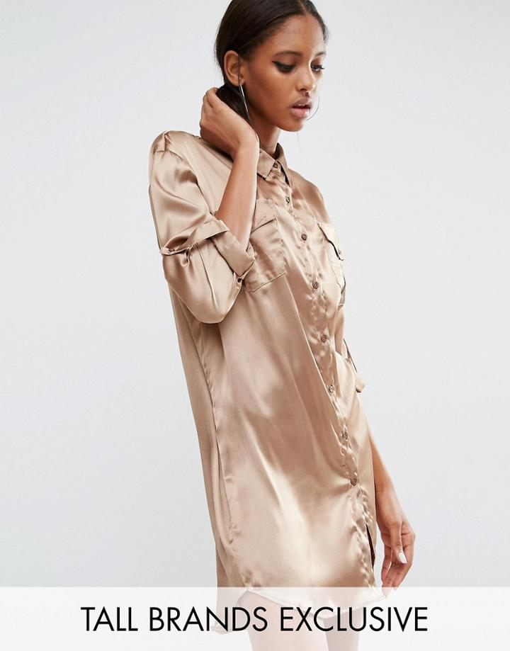 Daisy Street Tall Oversized Shirt Dress With Patchwork Pocket - Green