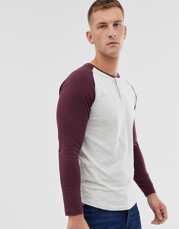 Soul Star Long Sleeve Raglan In Burgundy-red
