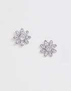 Asos Design Stud Earrings In Crystal Star Burst Design In Silver Tone - Silver