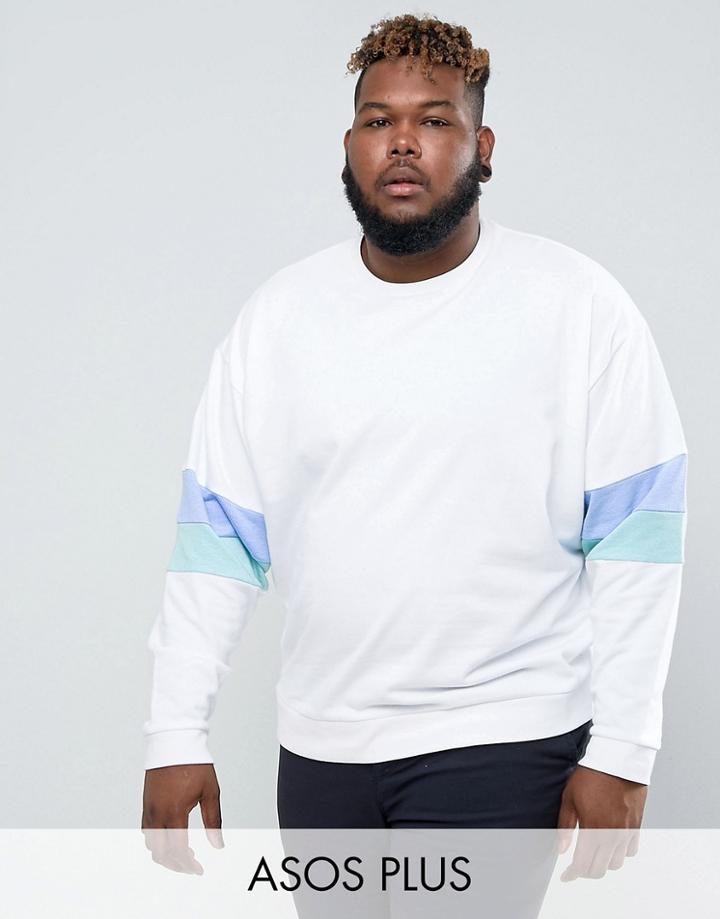 Asos Plus Oversized Sweatshirt With Sleeve Panels - White