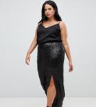 Outrageous Fortune Plus Sequin Maxi Wrap Skirt With Front Split In Black - Black