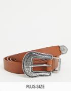 Glamorous Curve Western Buckle Waist And Hip Jeans Belt In Tan-brown