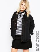 Asos Curve Denim Girlfriend Jacket In Black With Contrast Stitch - Black