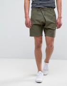 Asos Drop Crotch Asymmetric Shorts With Leather Tie In Khaki - Green