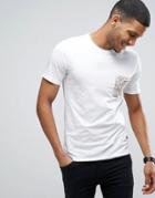 Only & Sons T-shirt With Contrast Print Pocket And Raw Hem - White