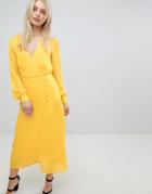 Asos Design Button Through Dress In Jacquard - Yellow