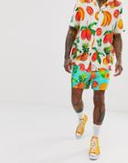 Asos Design Two-piece Slim Shorter Shorts With Fruit Print-white