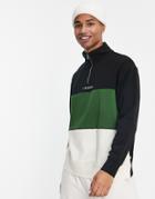 Selected Homme Oversized Color Block 1/4 Zip Sweatshirt In Black & Green-multi