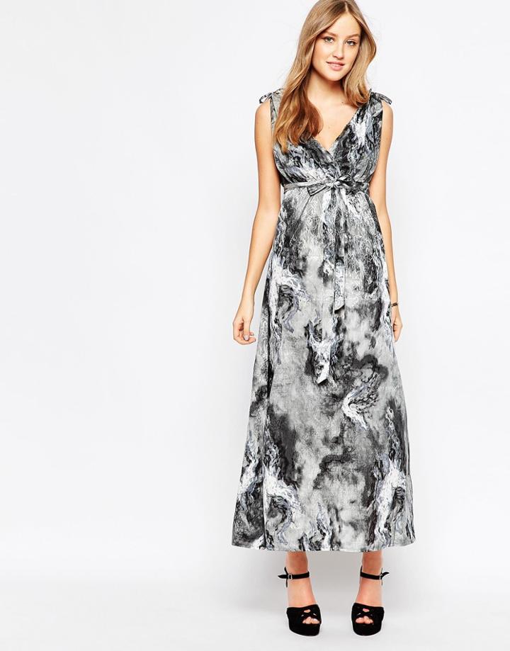 Traffic People Maxi Dress In Dark Storm Print - Gray