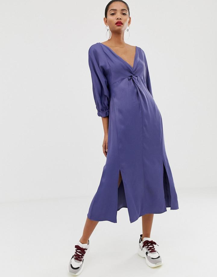 Asos White Twist Front Plain Midi Dress - Multi