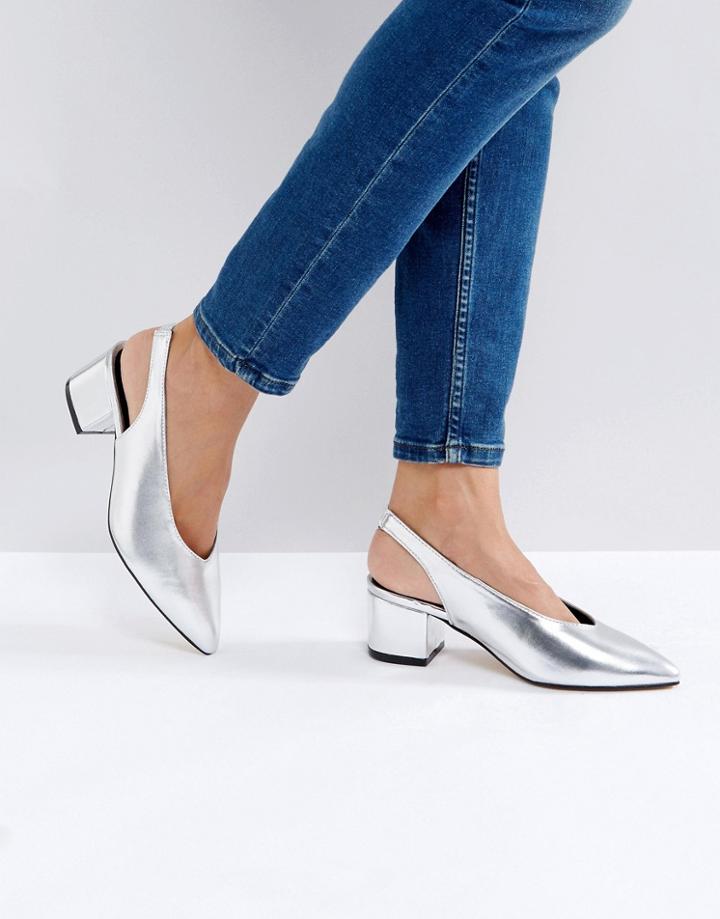 Truffle Collection High Topline Sling Kitten Heel Shoe - Silver
