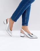 Truffle Collection High Topline Sling Kitten Heel Shoe - Silver