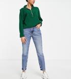 River Island Petite Carrie Mom High Waisted Jeans In Medium Blue