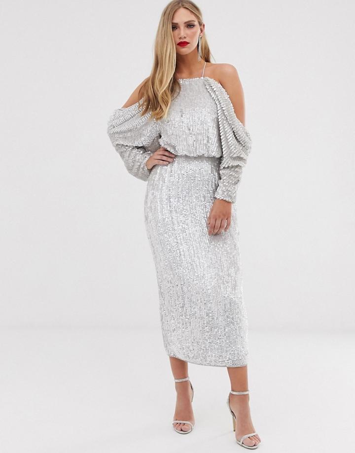 Asos Edition Drape Front Kimono Midi Dress-white