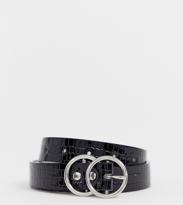 River Island Belt With Double Circle Buckle In Black