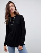 Asos Design Long Sleeve Tunic T-shirt In Black - Black