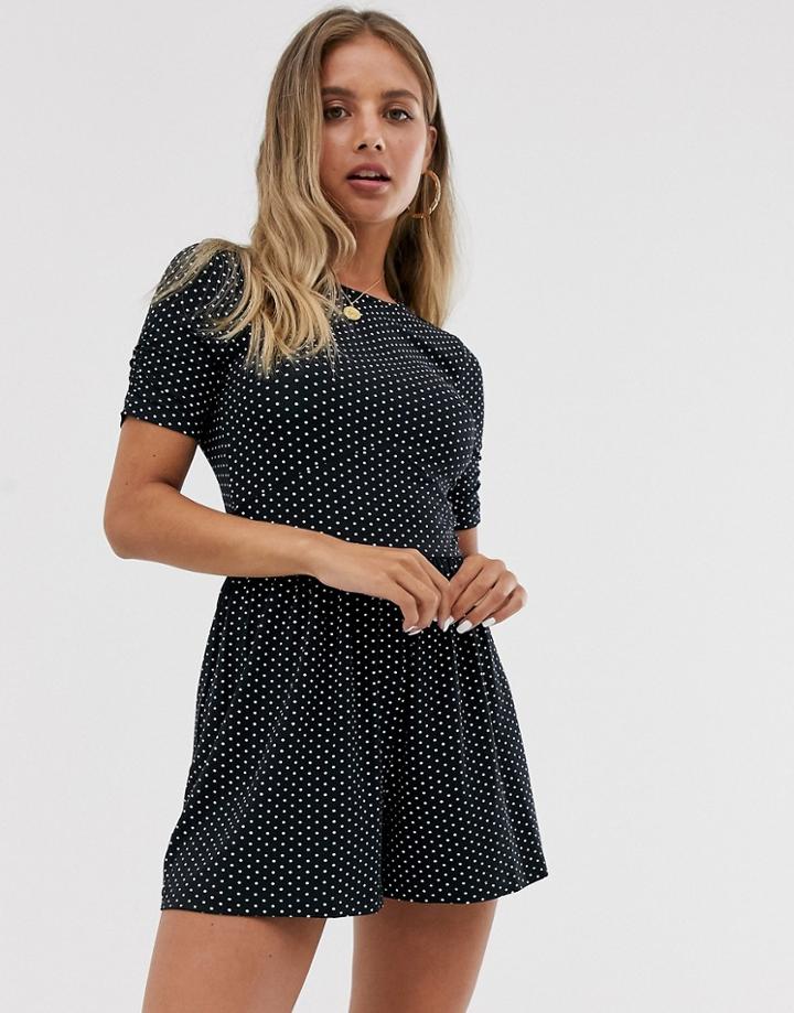 Asos Design Jersey Tea Romper In Polka Dot - Multi
