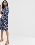 Liquorish Midi Wrap Dress With Tie Waist In Navy Floral Print - Multi