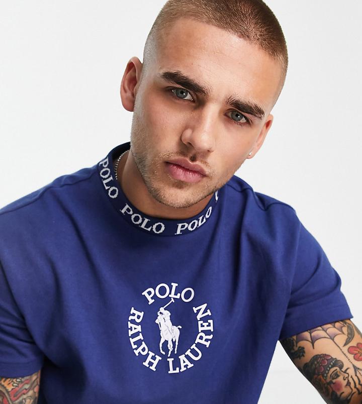 Polo Ralph Lauren X Asos Exclusive Collab T-shirt With Chest Circle Logo And Neck Logo In Navy