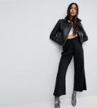Asos Tall Cropped Black Wide Leg Pants In Jersey Crepe - Black