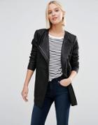 Selected Longline Leather Jacket - Black