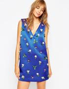 A V Robertson For Asos Black V-neck Mini Shift Dress With Embellished Detail - Blue