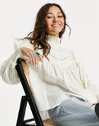 Topshop Trim Detail Frill Top With Buttons In Ivory-white