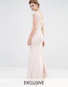 Jarlo Wedding Fishtail Maxi Dress With Lace Cap Sleeve And Button Back - Pale Pink