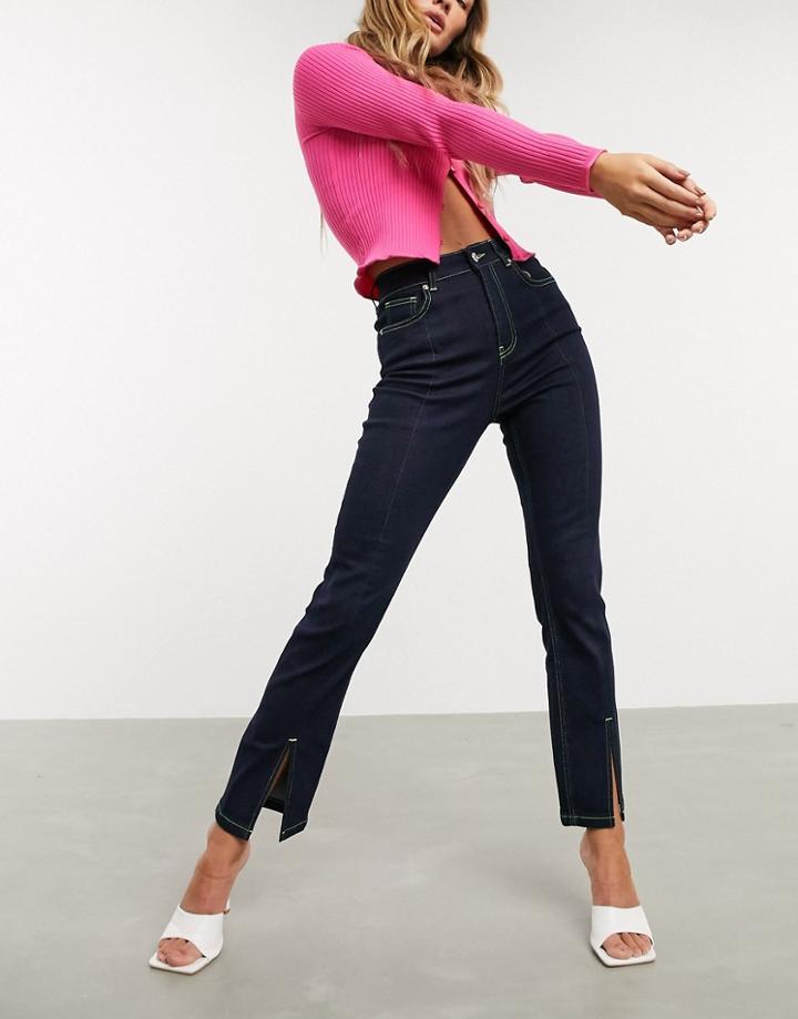 Asos Design Super High Rise 'sassy' Cigarette Jeans With Split Seam Detail In Indigo Denim-blues