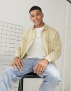Asos Design '90s Oversized Linen Shirt With Pockets Ins Stone-neutral