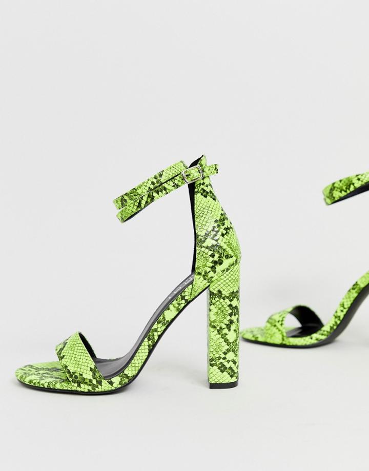 Simmi London Heidi Acid Bright Green Block Heeled Sandals - Green