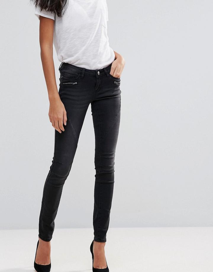 Noisy May Pocket Zips Paneled Skinny Jeans - Black