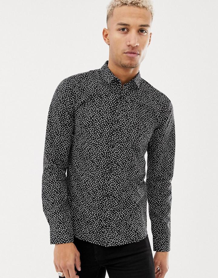 Hugo Ero3-w Extra Slim Fit Geo Print Shirt In Black - Black