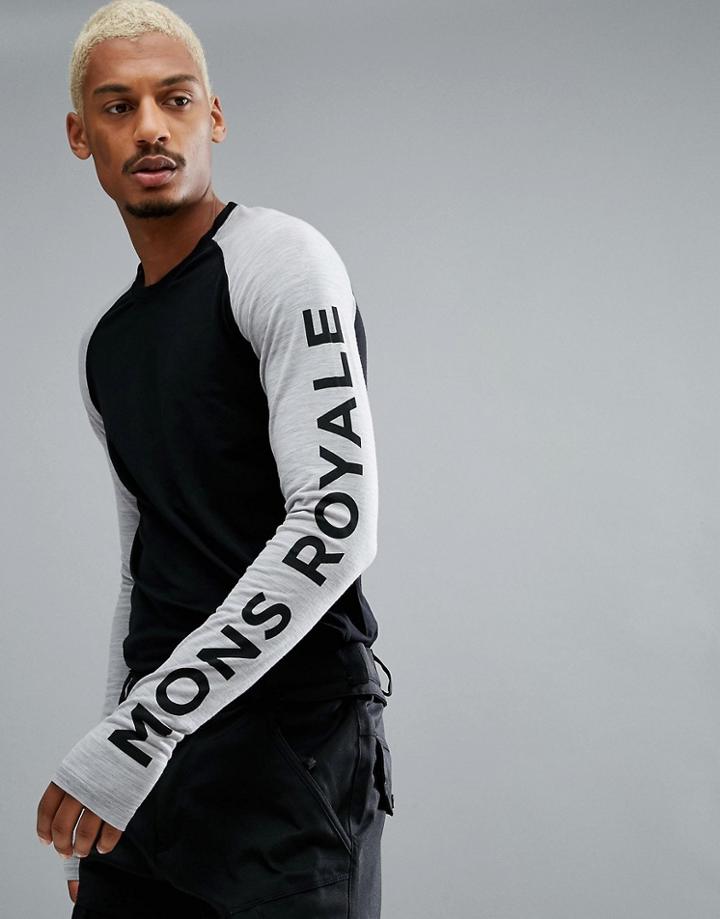 Mons Royale Temple Tech Baselayer Long Sleeve Top In Merino - Black