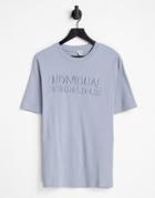 River Island Individual Slogan Oversized Tee In Blue