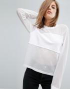 Dr Denim Top With Mesh Panel Detail - White
