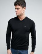 Armani Jeans V-neck Knit Sweater Logo Regular Fit In Black - Black
