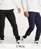 Topman 2 Pack Skinny Chino Cotton Blend In Black And Navy-multi