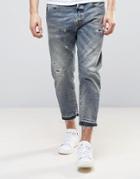 Selected Homme+ Jeans In Slim Cropped Fit With Distressing - Blue