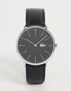 Lacoste Moon Leather Watch In Black