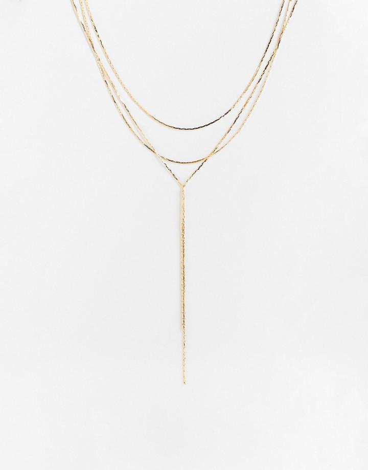 Asos Design Lariat Necklace In Gold Tone