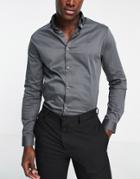 River Island Long Sleeve Muscle Shirt In Dark Gray