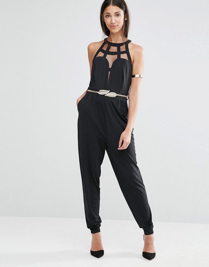 Little Mistress Halterneck Jumpsuit - Black