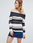 First & I Stripe Bardot Sweater - Blue
