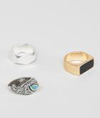 Pull & Bear Chunky Ring 3 Pack In Silver And Gold - Silver