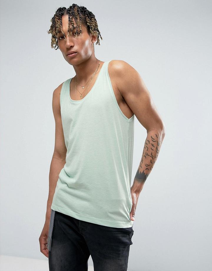 Pull & Bear Tank In Green - Green