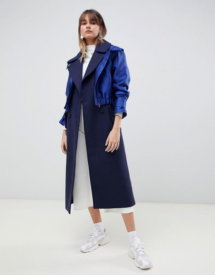 Asos Design Formal Coat With Hybrid Overlay - Blue